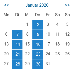 Kalender der Veranstaltungsdaten (Wiederholungen)